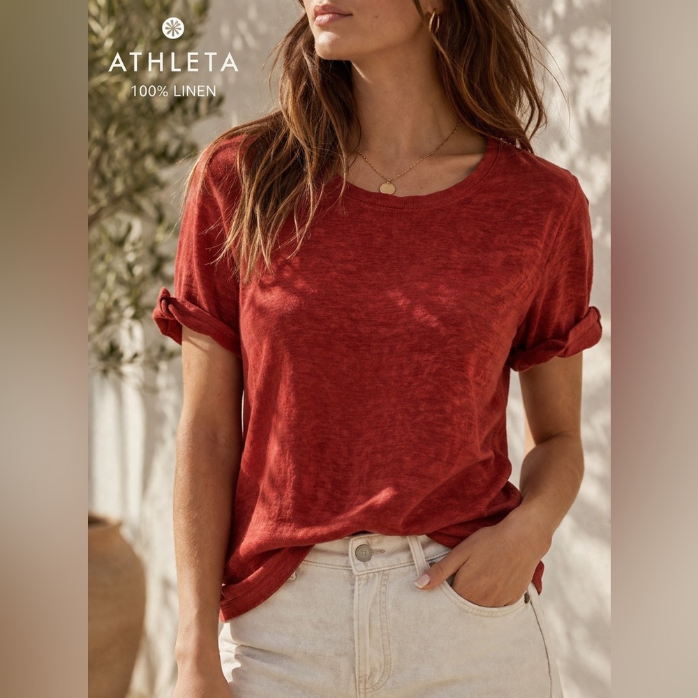 Athleta 100% linen tee short sleeve top size xs lightweight summer